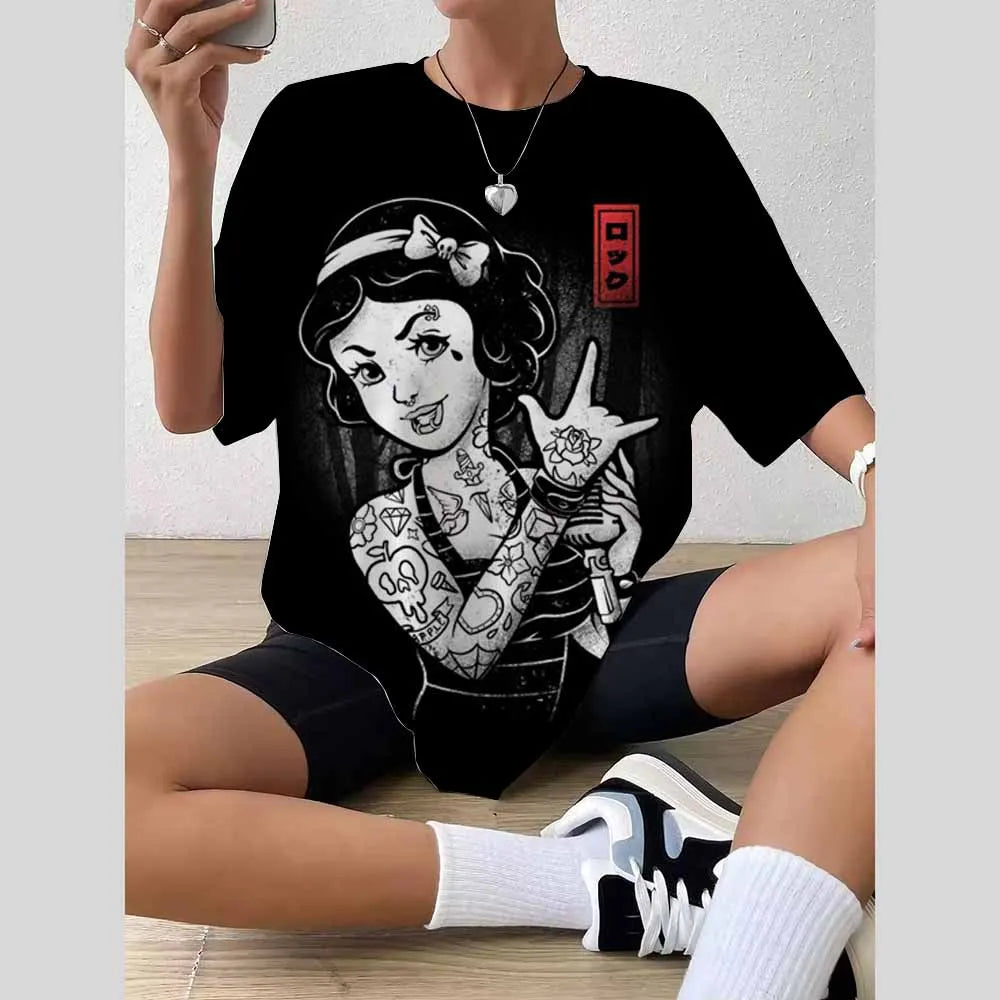 Women’s 2025 Trend Top – 3D Disney Princess Print T-Shirt / Blouse Fashionable Summer 👗✨