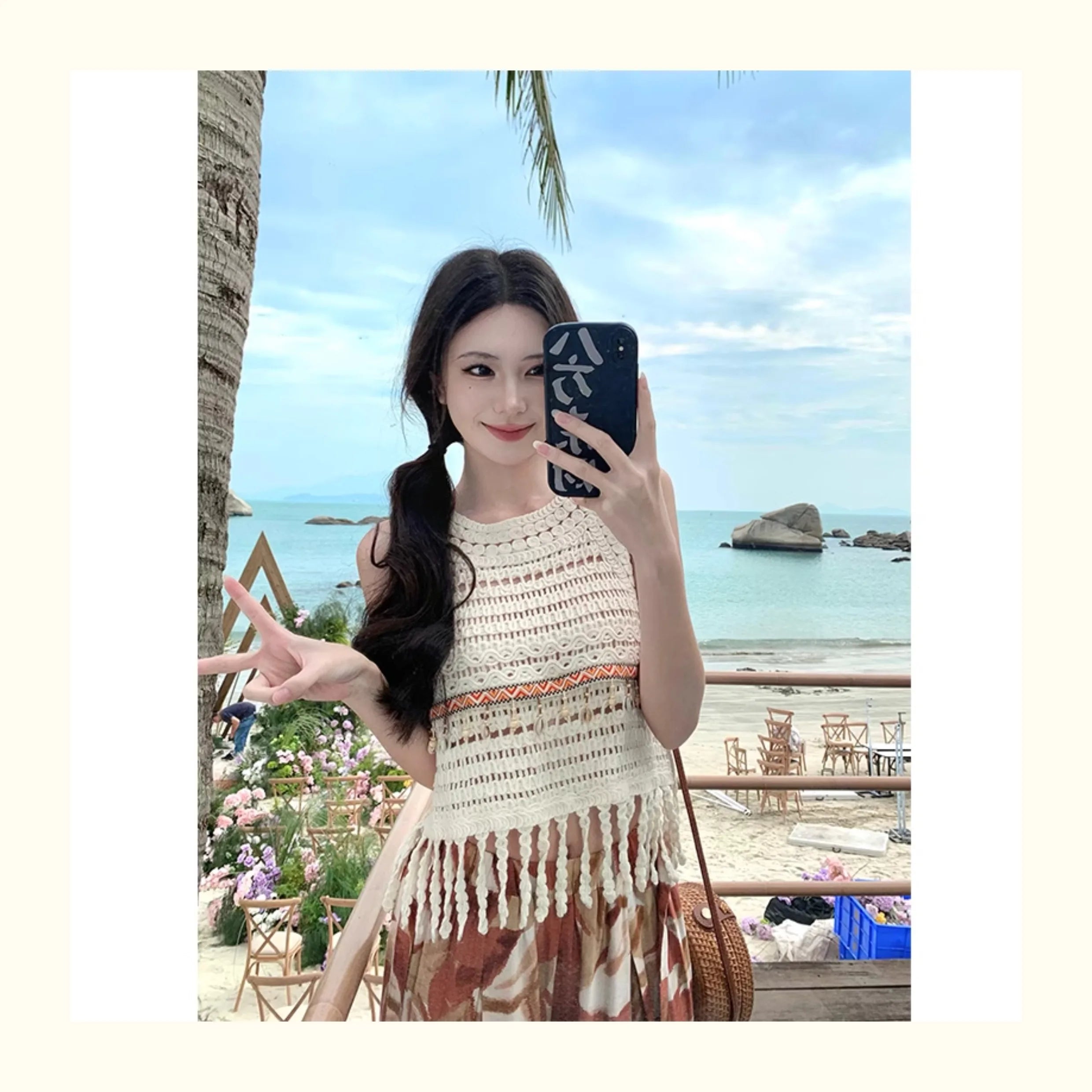 Vacation Style High Waist Wide Leg Pants – Thin Long Ethnic Print Pants for Beach & Holiday Wear