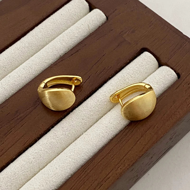 New 925 Sterling Silver Hoop Earrings – Matte Circle Geometric Punk Clip Earrings for Women & Girls