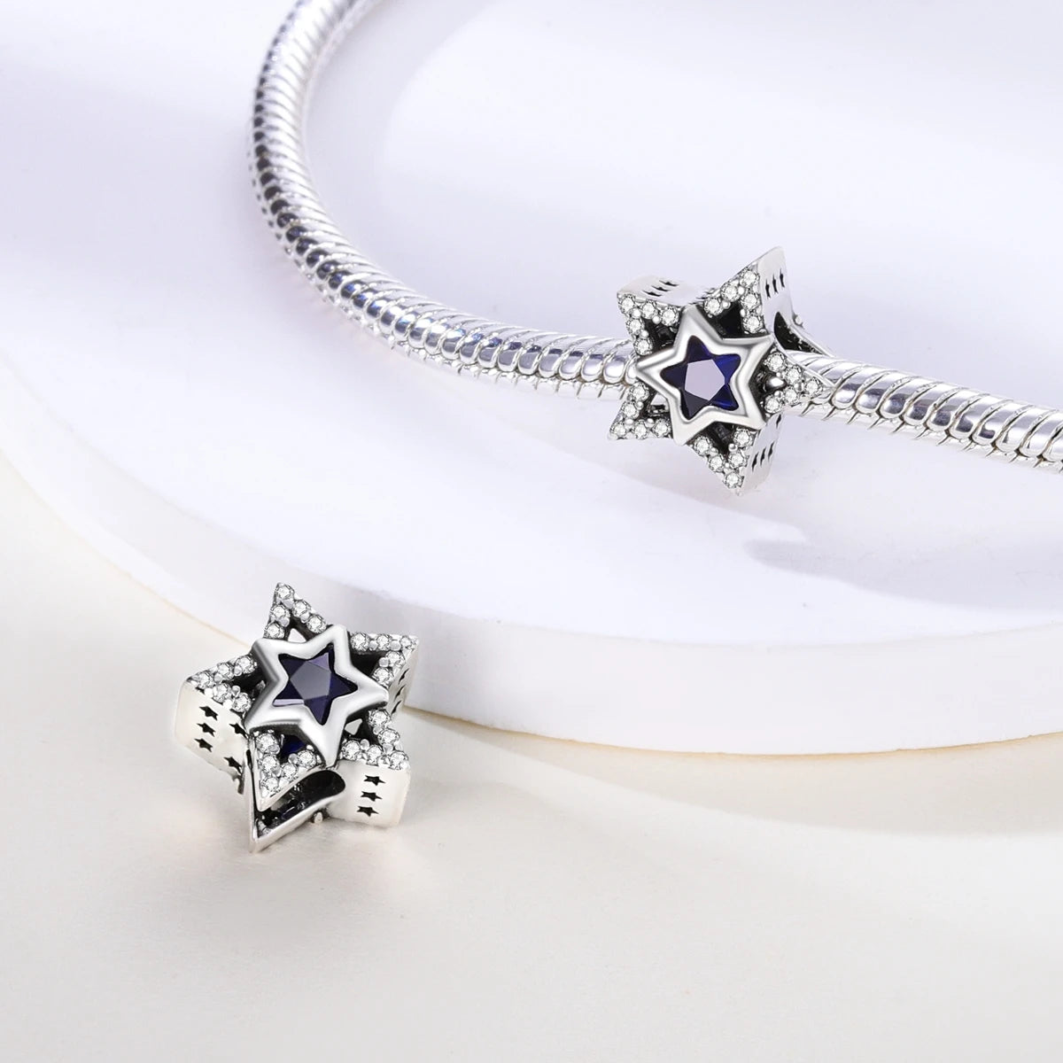 Silver Plated Colorful Glowing Moon & Stars Rainbow Dangle Charms | Fit Original Bracelet & Necklace | Women’s Jewelry Beads
