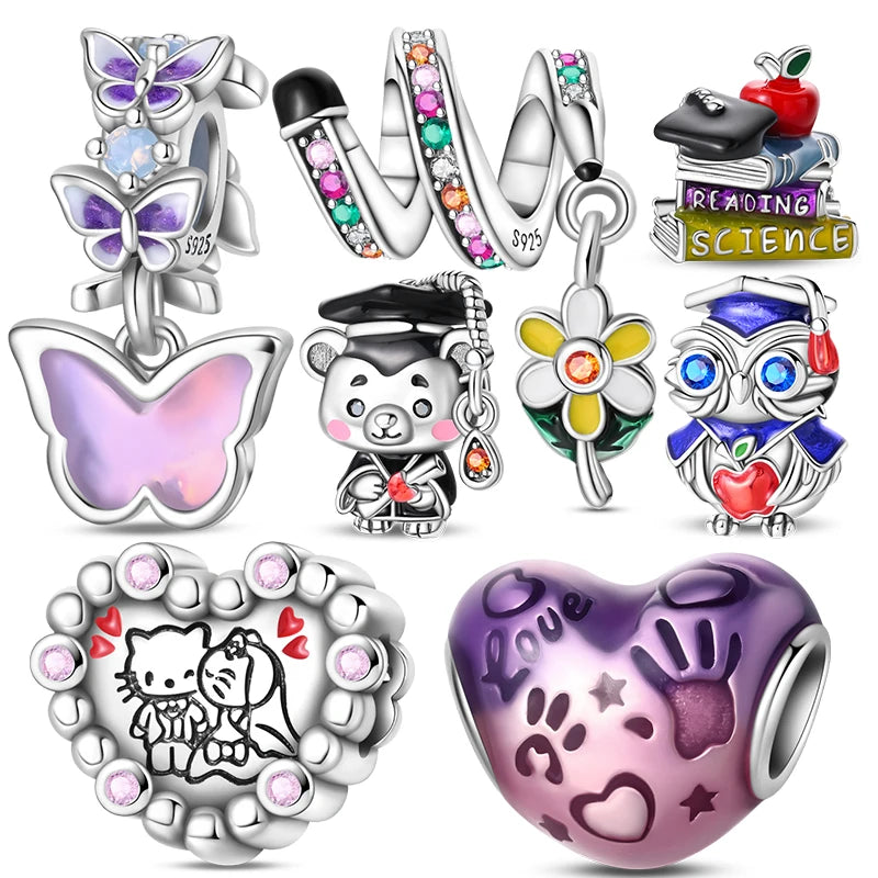 100% 925 Sterling Silver Heart Family Charms with Pumpkin & Pave Zircon Pendant – Fits Original Bracelet DIY Jewelry Gifts