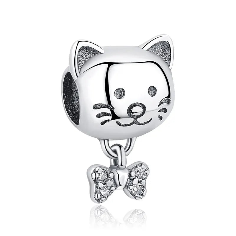925 Sterling Silver Love Pets Dog Cat Paw Print Charm Beads for Women
