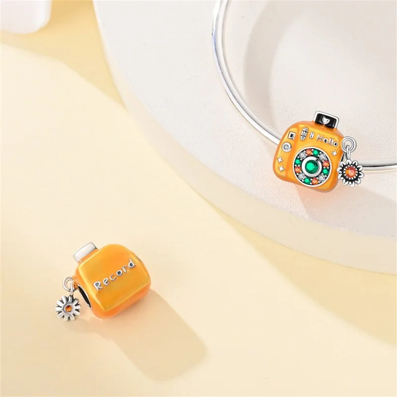 Original 925 Sterling Silver Luminous Lantern & Magic Cat Charm Bead | Glowing Angel Jungle Pendant for Bracelet Jewelry