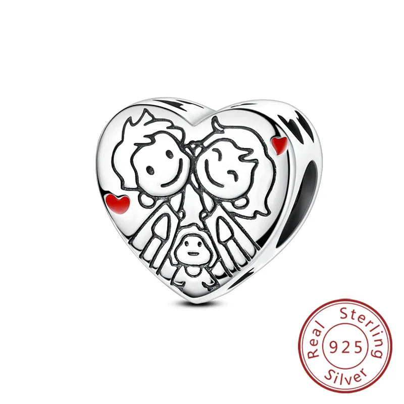 New Love Heart Shaped 925 Sterling Silver Charms – Family & Friendship Charm Beads Fit Original Bracelets for Women