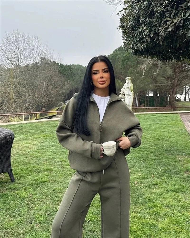 Women’s Autumn Winter Pants Set – Solid Color Pullover Sweatshirt & Trousers Casual Streetwear 🍂❄️