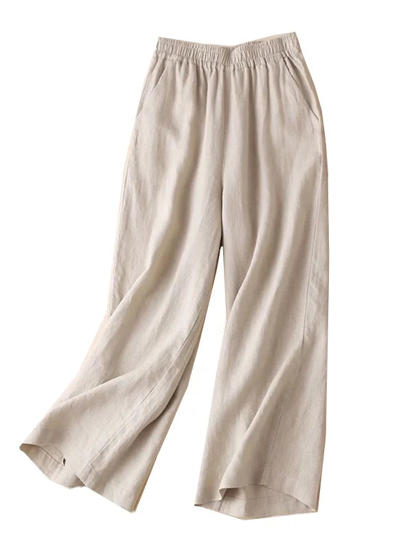 High Waist Cotton Linen Wide Leg Pants | Summer Thin Straight-Cut Trousers for Women Korean Style