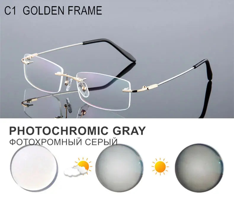 Titanium Alloy Rimless Glasses – Custom Prescription Eyewear for Men & Women | Anti Blue Ray & Photochromic Lenses