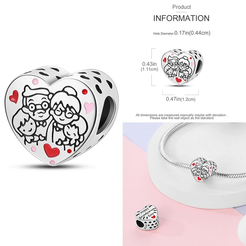 925 Sterling Silver Heart Shaped Warm Family Charm Beads Butterfly Flower Pendant