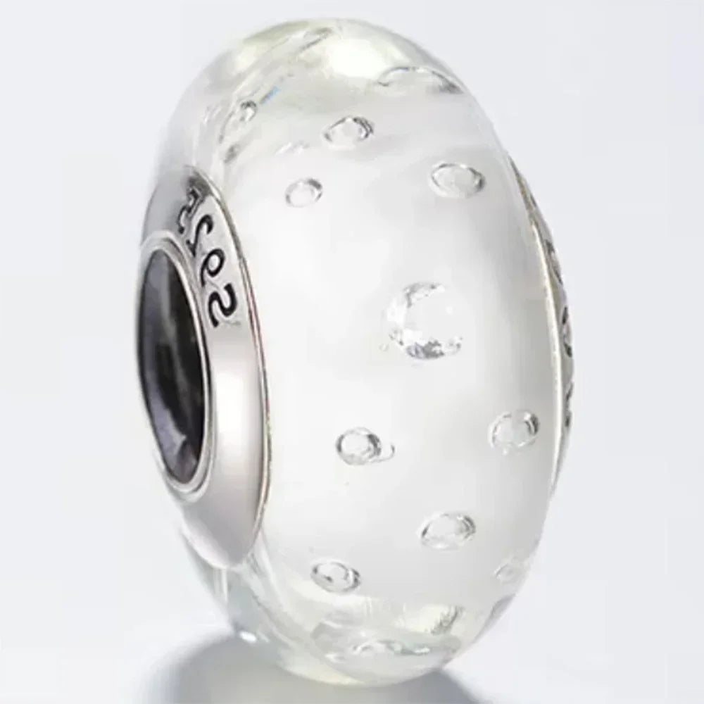2025 Classic 925 Sterling Silver Colored Flower & Leaf Murano Glass Charm Beads | DIY Bracelet