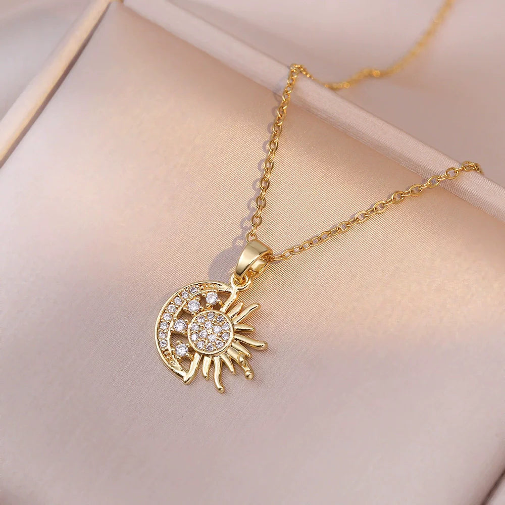 Sun Necklace for Women – Gold Plated Opal Sun Pendant Rapunzel Choker Wedding Party Jewelry Gift