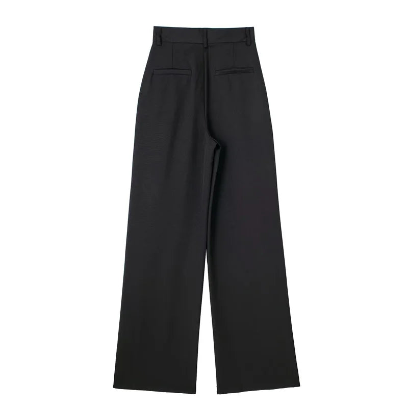 HXAO Women 2024 Wide Leg Pants | High Waist Baggy Office Trousers | Elegant Black Autumn Wide Pants