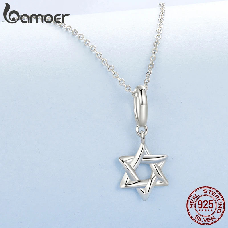 BAMOER 925 Sterling Silver Star of David Pendant | Polished Hexagram CZ Bead | Fits Original Bracelet DIY Jewelry Accessories