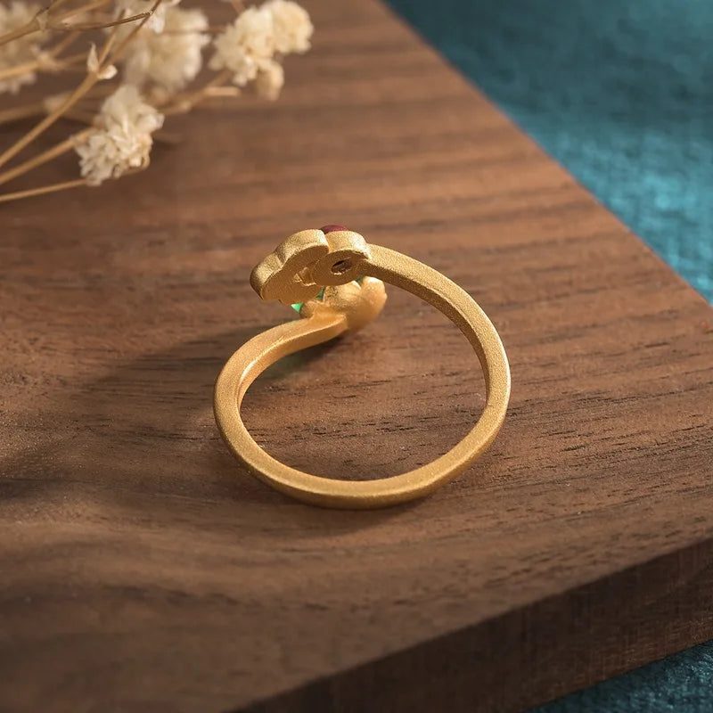 PANJBJ 925 Sterling Silver Hotan Jade Geometric Adjustable Ring | Retro Delicate Jewelry Gift for Women