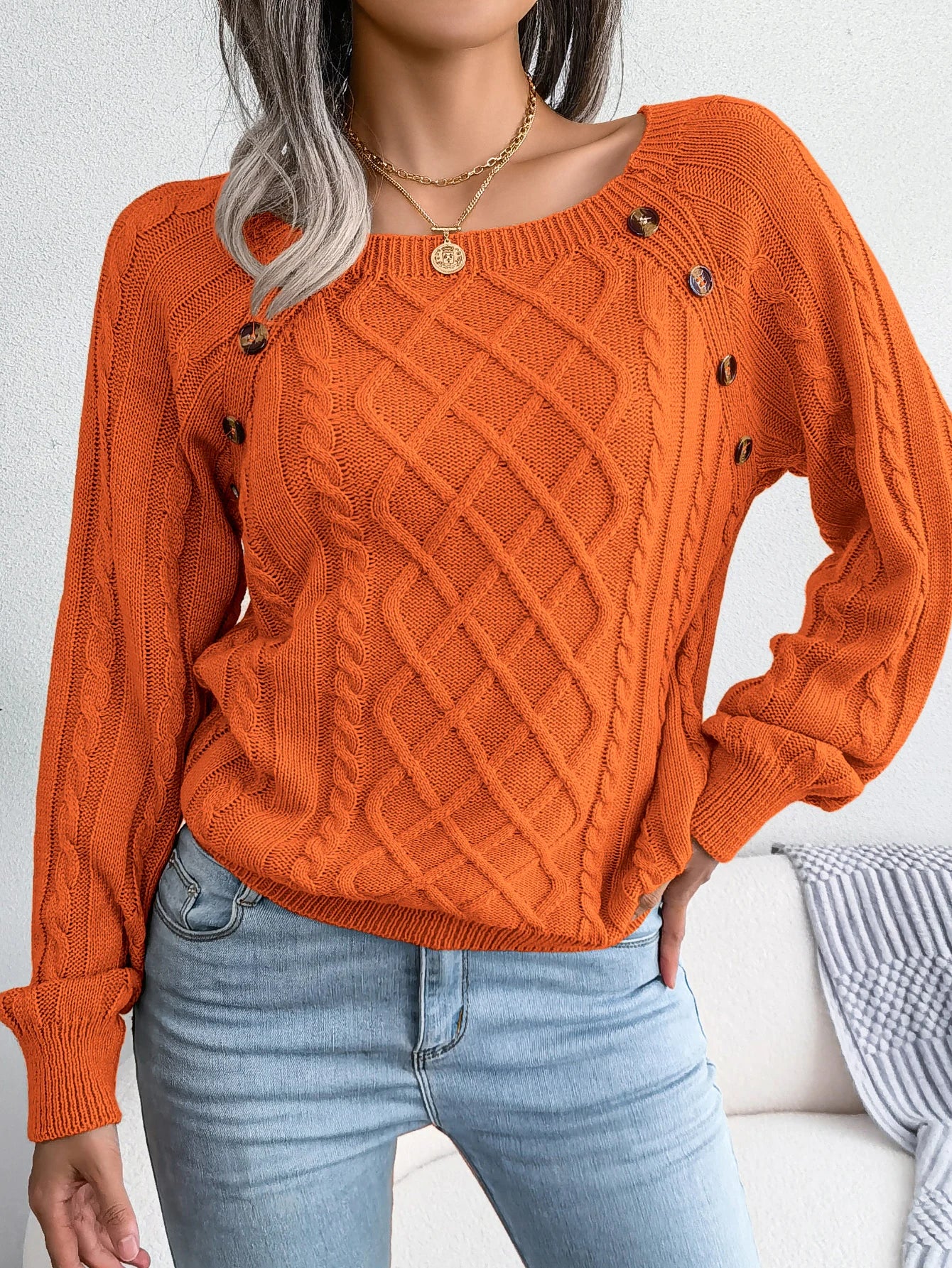 Women’s Casual Square Collar Knitted Pullover Sweater – Long Sleeve Autumn Winter 2025 Top