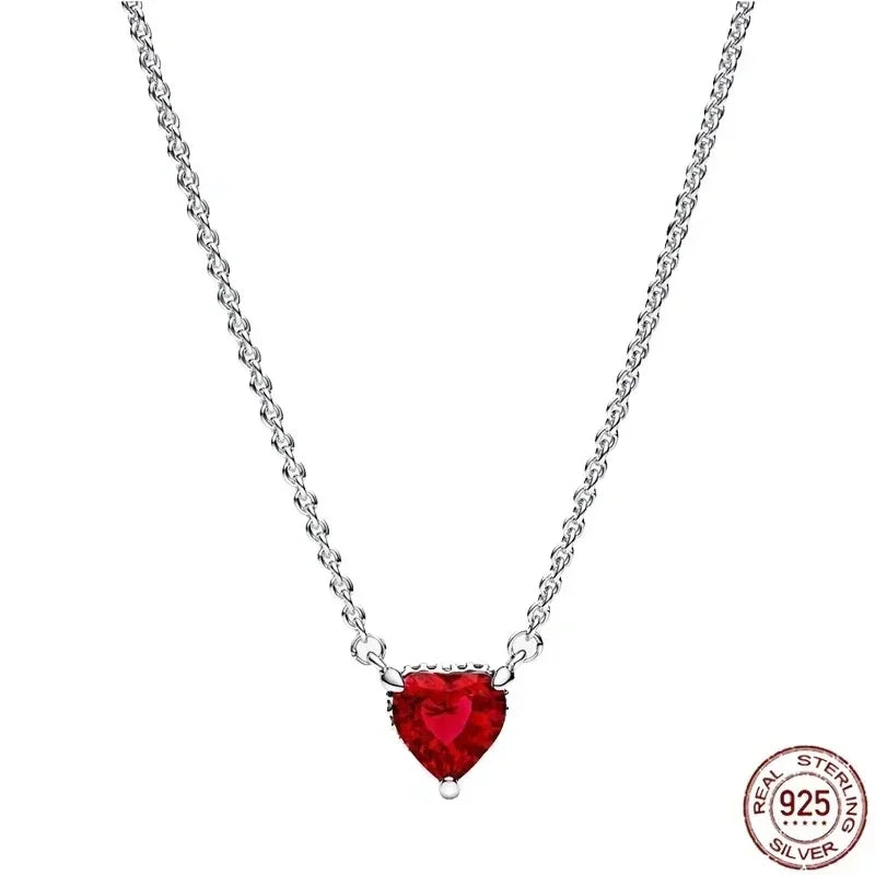 925 Silver Heart Pendant 💖 Dazzling Round Necklace Fits Pandora Gift