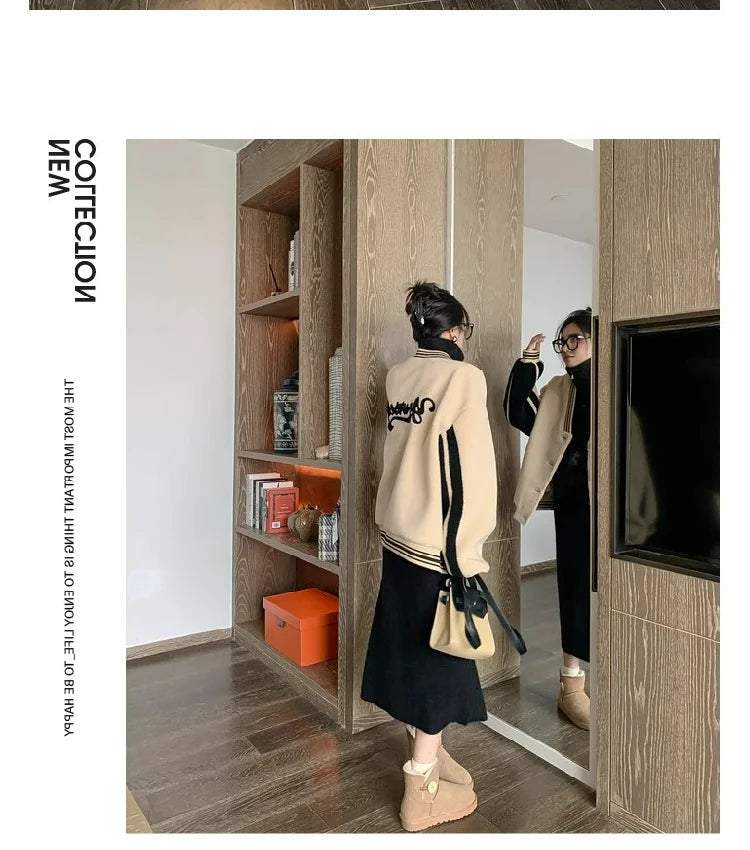 2025 Spring Autumn Knitted Midi Dress for Women | Long Sleeve Loose Fit Base Layer Straight Cut Polyester Dress