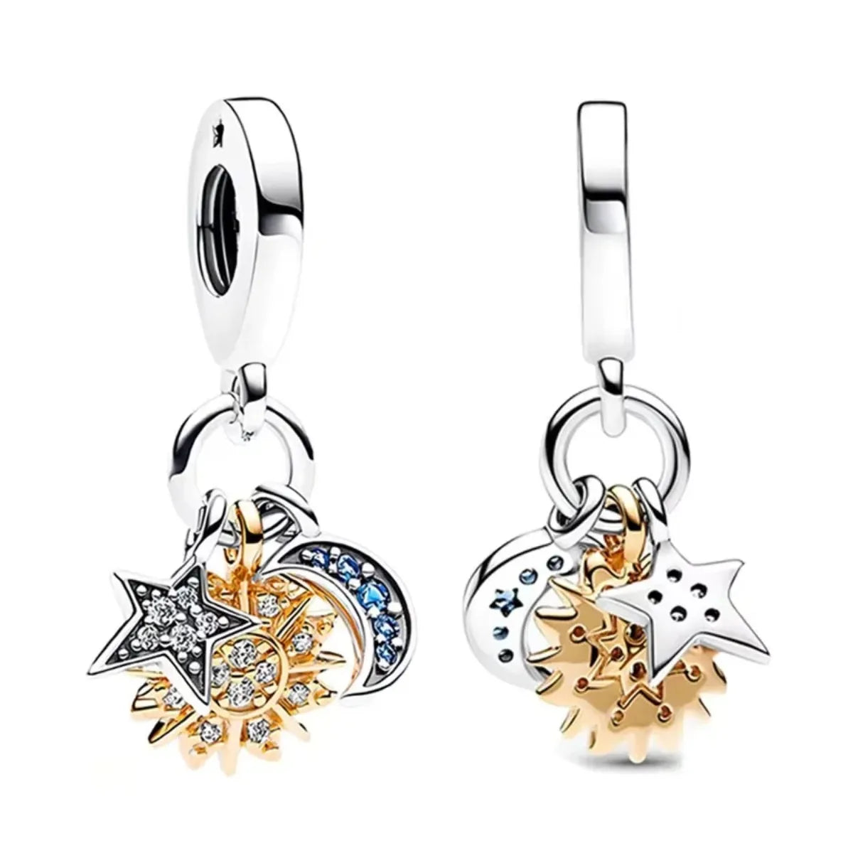 925 Sterling Silver Stars, Moon, Sun & Flower Dangle Earrings – DIY Bracelet Charms