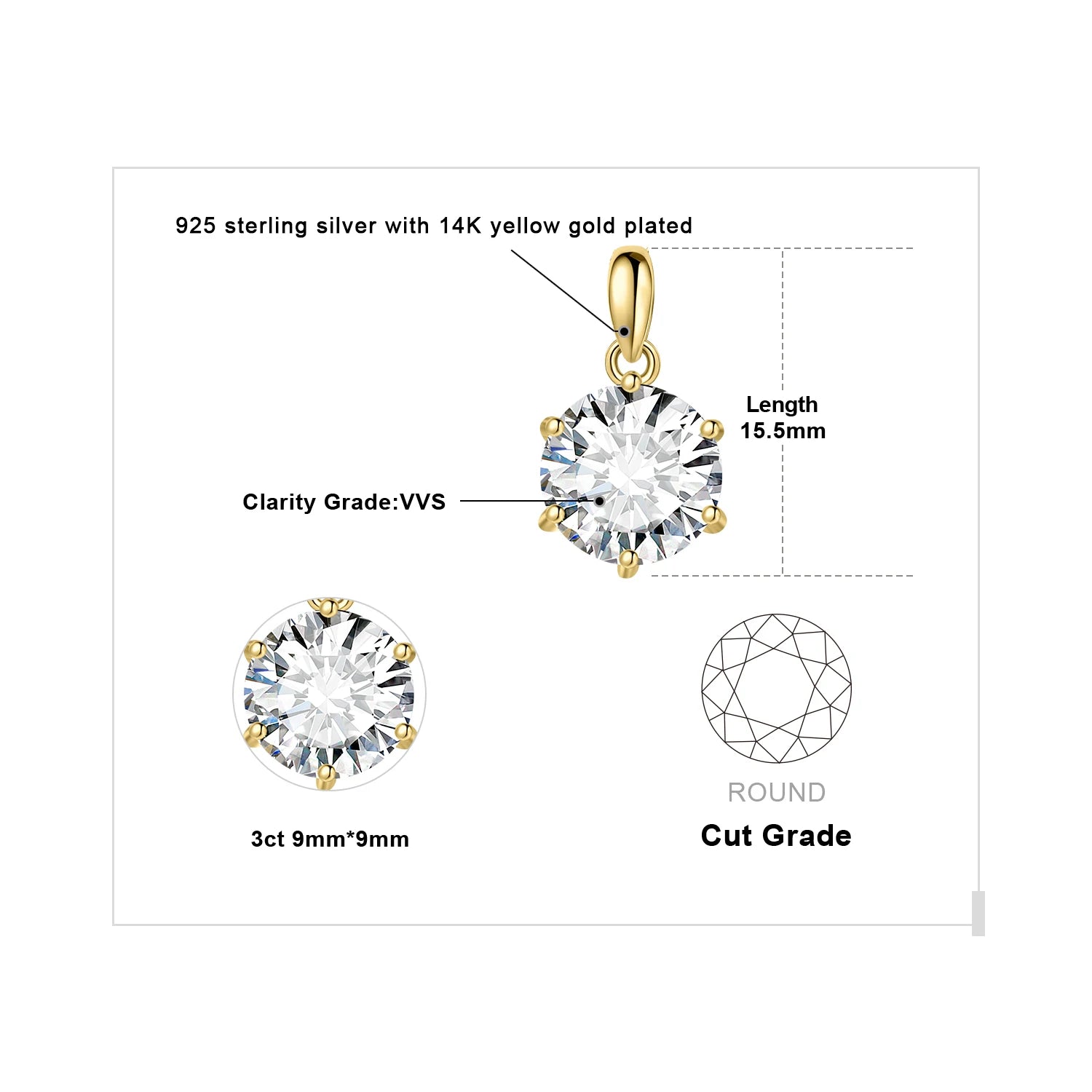 JewelryPalace Moissanite 1-3CT Round Pendant – 925 Sterling Silver Necklace for Women