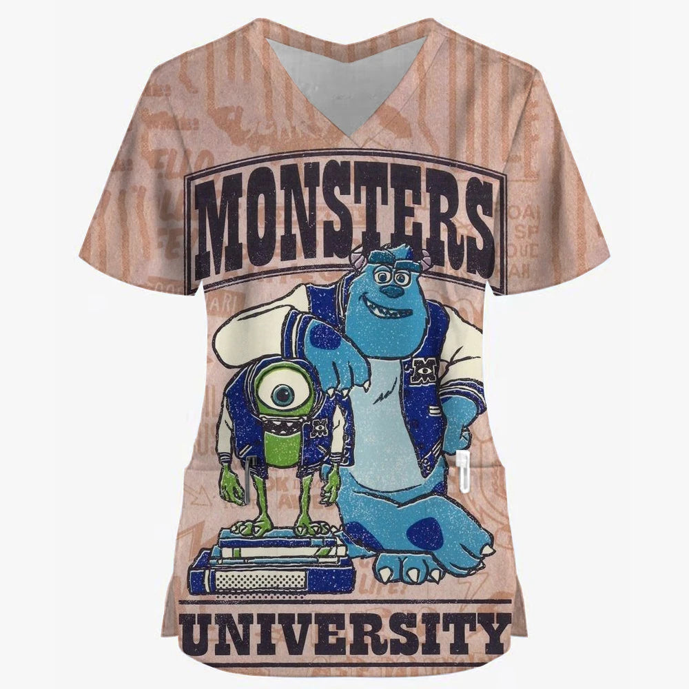 Women’s Disney Toy Story Print Surgical Uniforms – V-Neck Short Sleeve Medical Scrubs