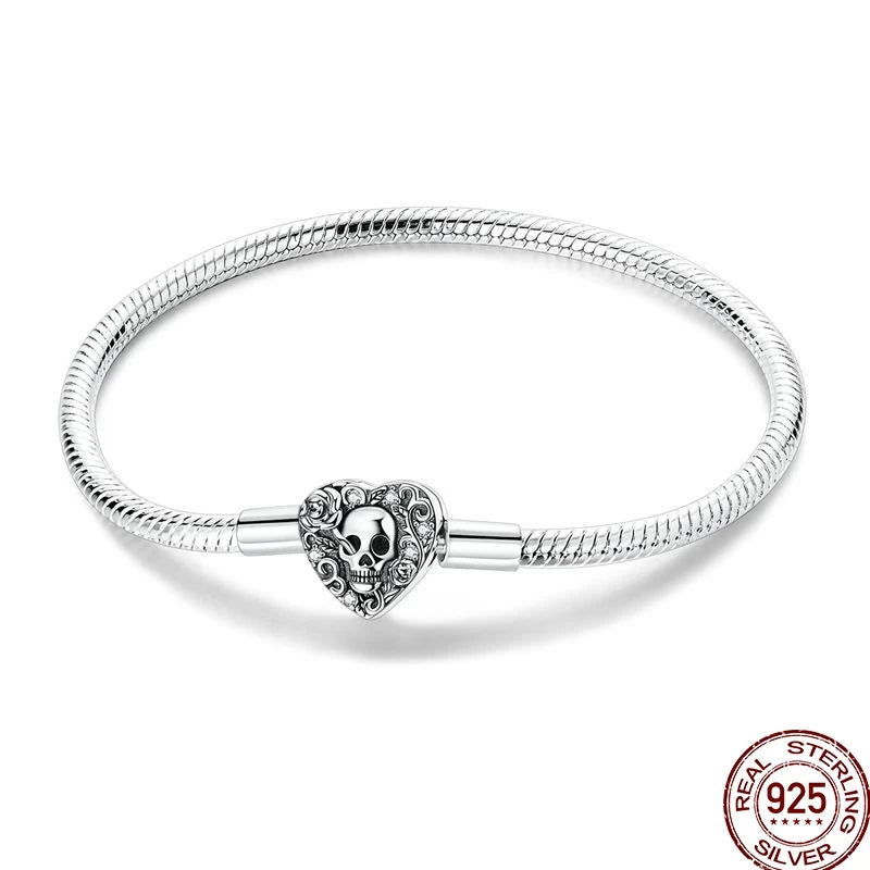 925 Sterling Silver Heart Moon Sun Clasp Charm Bracelet | 17–20CM Original Bracelet for Women | Fits Pandora DIY Beads Jewelry