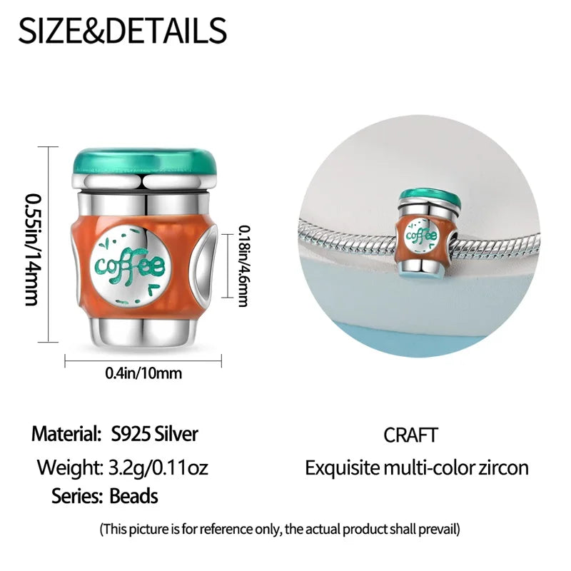 925 Sterling Silver Dessert Afternoon Tea Charm – Coffee, Cake, Pizza & Fries Beads Fit Original Pandora Bracelet DIY Jewelry