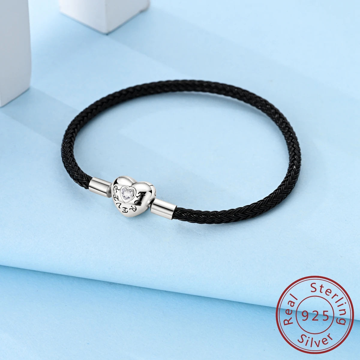 925 Sterling Silver Heart Shell Leather Rope Bracelet | Plait Design Fit Pandora Beads – Women’s Fashion Jewelry Gift
