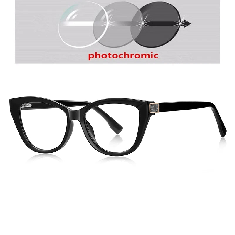 Fashion Women Myopia Glasses – Big Frame TR90 Anti-Blue Light Luxury Cat Eye | Custom Prescription Eyewear 0 to -6.0