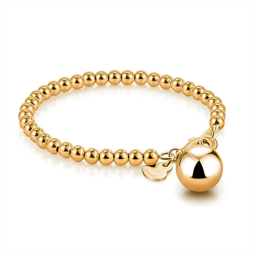 High Quality 925 Sterling Silver Ball Bead Bracelet | Heart Bangle Chain for Women & Girls | Fashion Jewelry 15cm–20cm