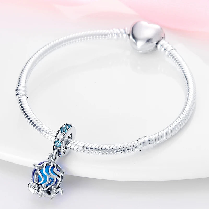 Blue Ocean Series 925 Sterling Silver Turtle Crab Mermaid Charms for 3mm Bracelet