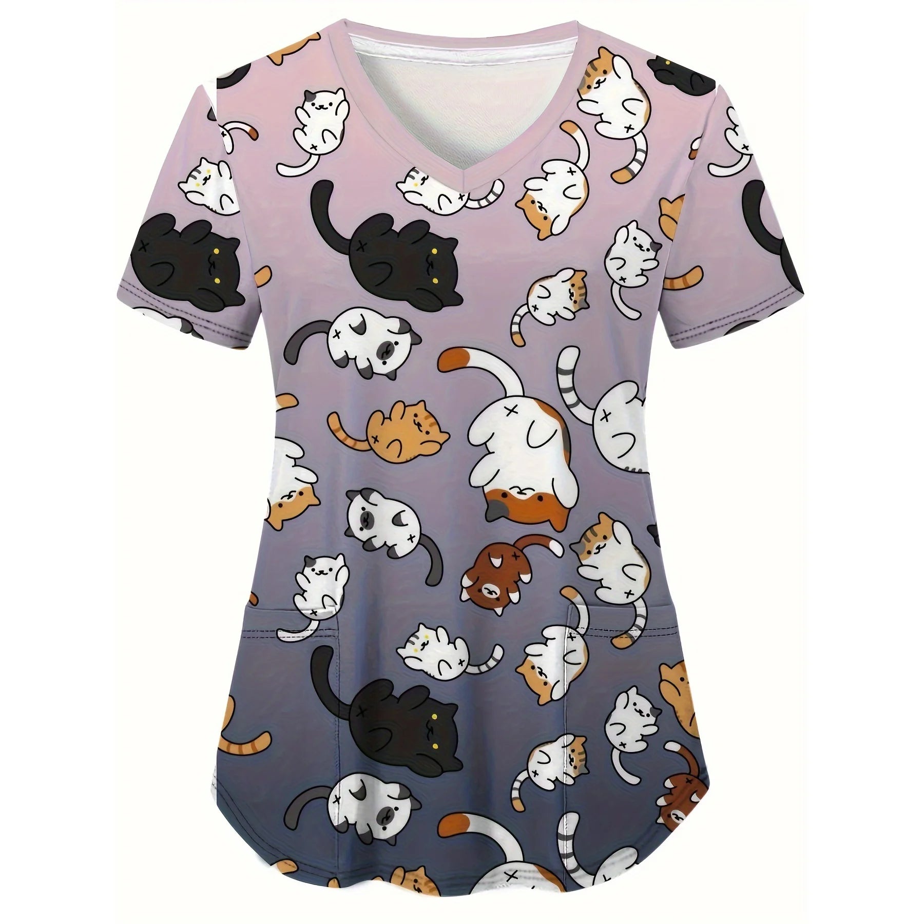 Women’s Medical Scrub Top – Cute Cartoon Print V-Neck Short Sleeve Nurse Dental Uniform 🩺🎀