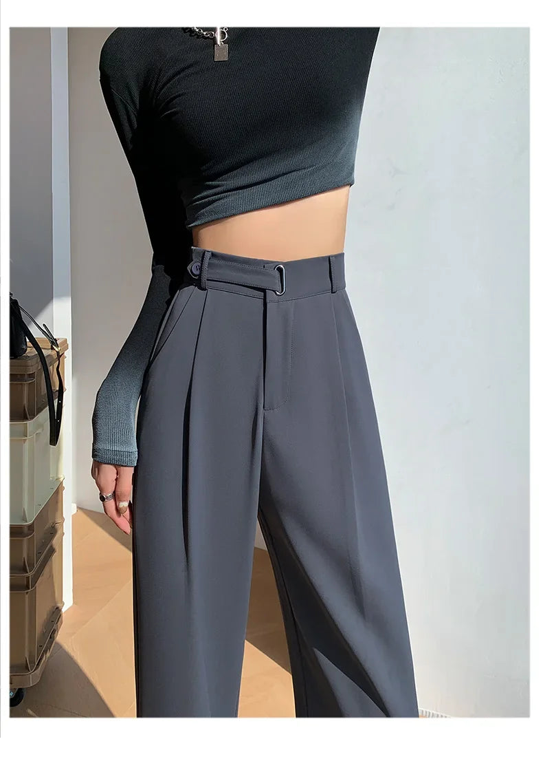 Office Ladies Casual Wide Leg Pants – Women’s Elegant High Waist Loose Trousers Spring Summer 2025