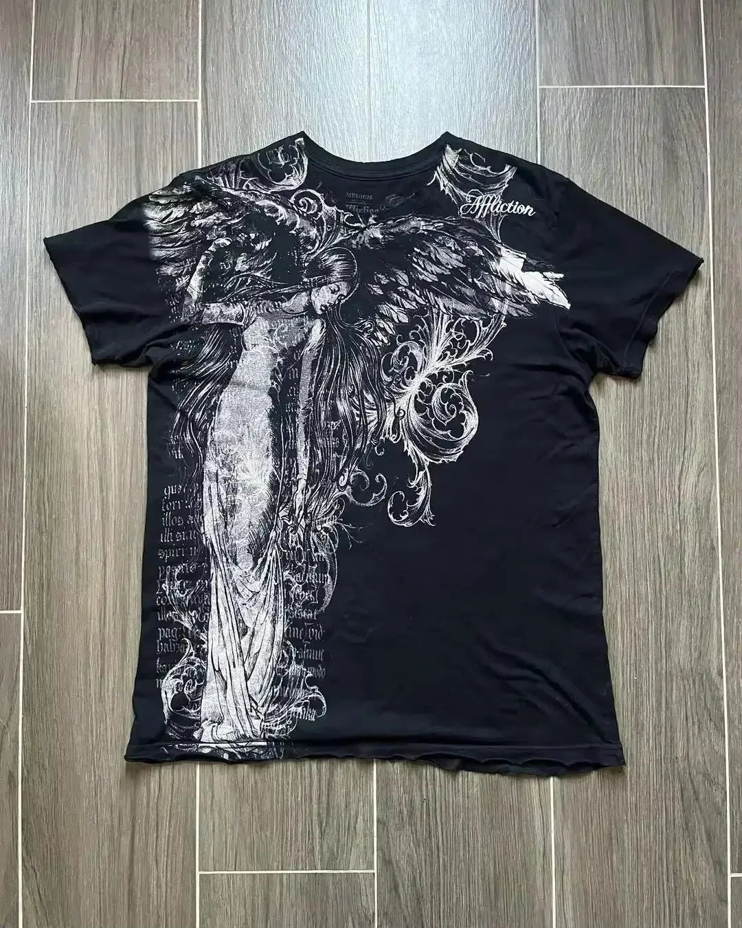 Vintage Avirex Black Short Sleeve T-Shirt | Rhinestone Double-Sided Print Retro Streetwear Top