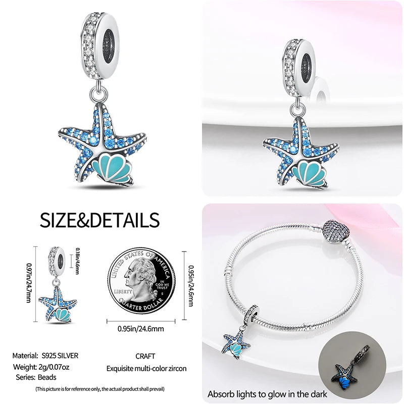 Blue Ocean Series 925 Sterling Silver Turtle Crab Mermaid Charms for 3mm Bracelet