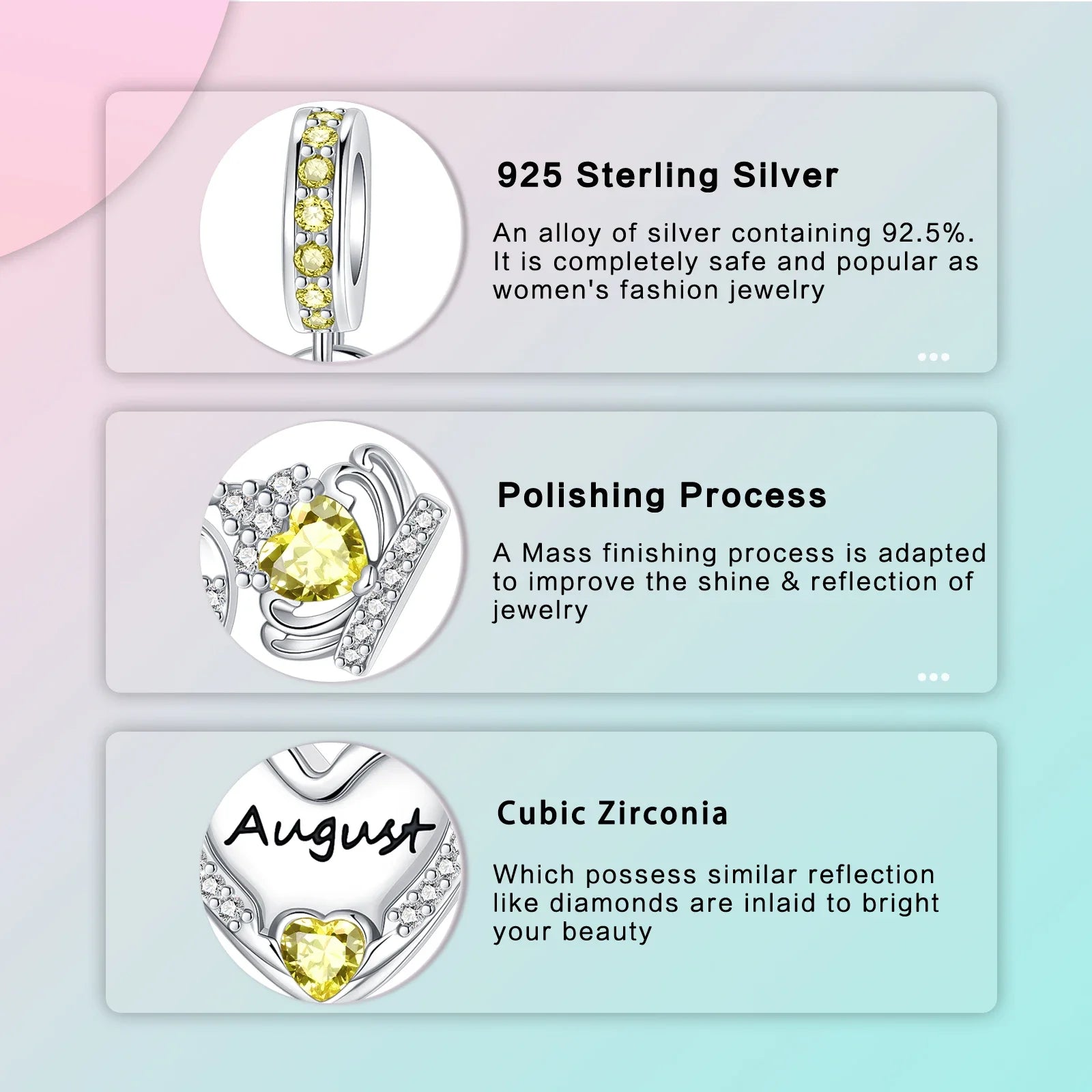 925 Sterling Silver Birthstone Love Pendant Charm | January–December Zircon Bead for Bracelet & Necklace DIY Jewelry Gift