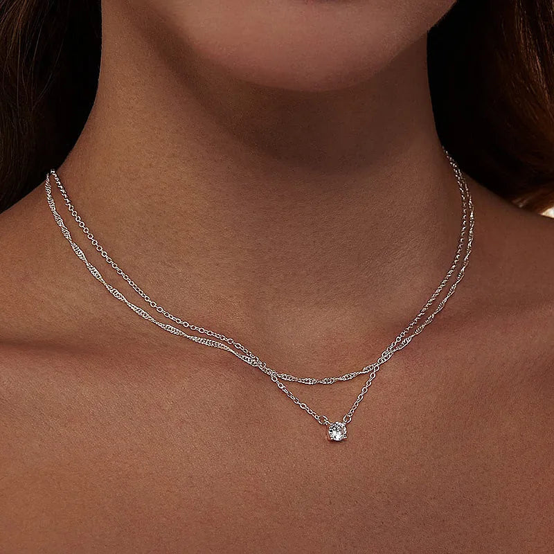 Diamond Necklace for Women – K Gold/Sterling Silver Simple Choker Necklace Gift