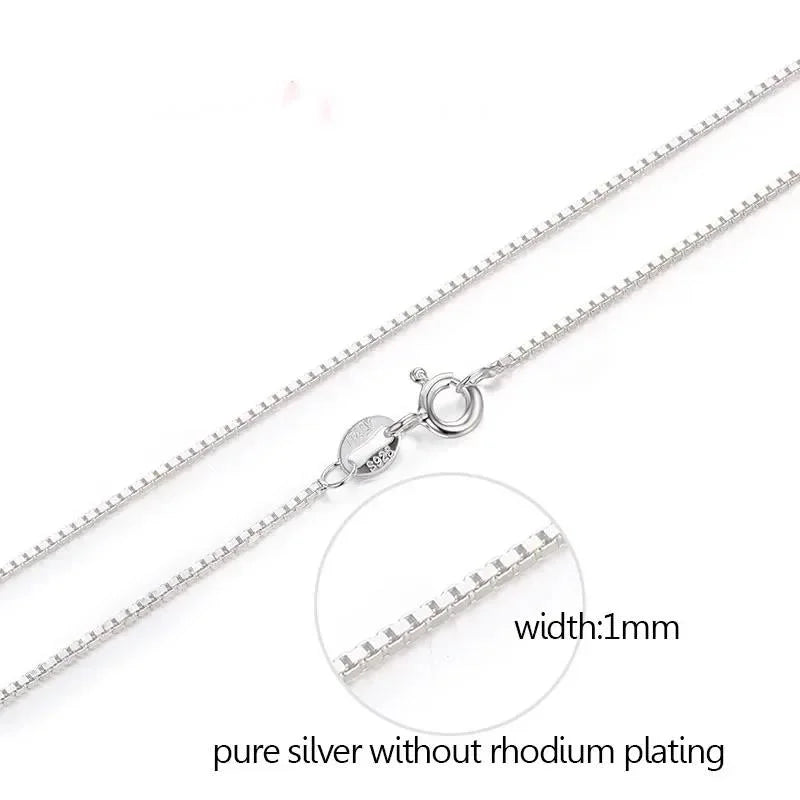 925 Sterling Silver Box Chain Necklace – Thin 1mm Solid Silver Chain for Women, Men & Kids (35–80cm)