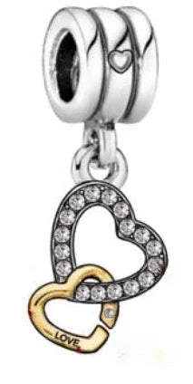 925 Sterling Silver Golden Heart Lock & Birthday Candle Charm | Fit Original Pandora Bracelet DIY Jewelry