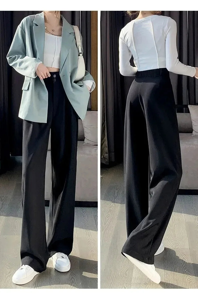 Elegant Wide Leg Pants | Women’s Korean Style High Waist Black Baggy Trousers