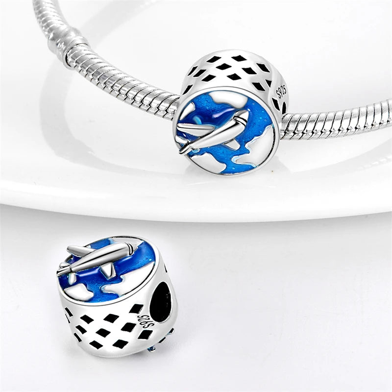 2023 New 925 Sterling Silver Earth Plane & Hot Air Balloon Travel Charms – Fits Pandora Original Bracelets DIY Jewelry