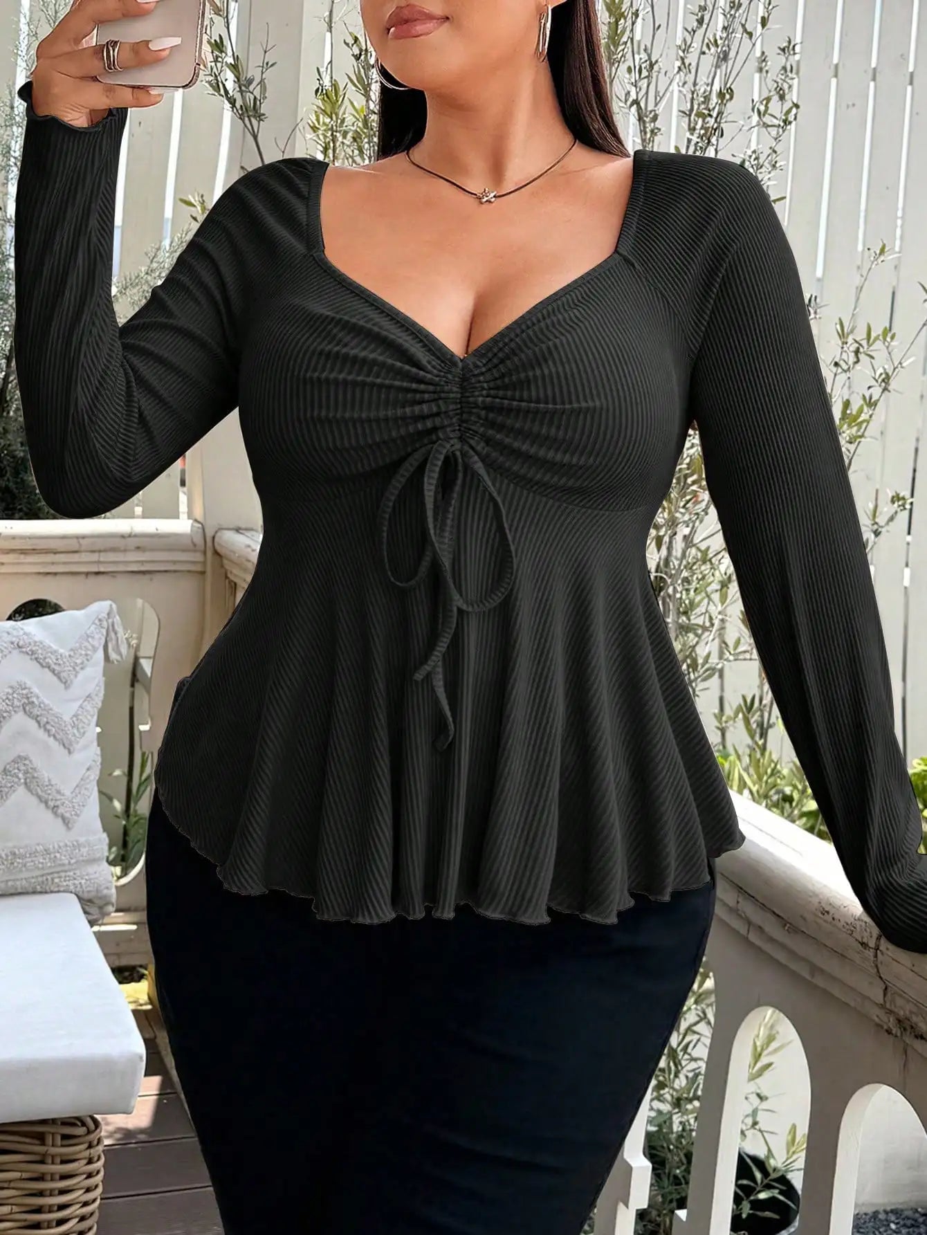 Elegant Plus Size Women’s Autumn & Winter T-Shirt – Solid Color Warm Fashion Top 🍂✨