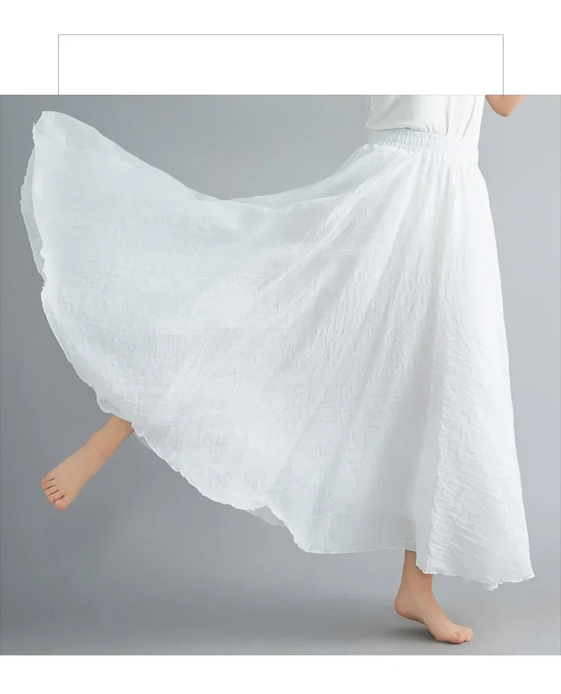 Fashion Solid Cotton Linen Women Maxi Skirt – Elegant Harajuku Casual Loose Long Skirt 👗✨