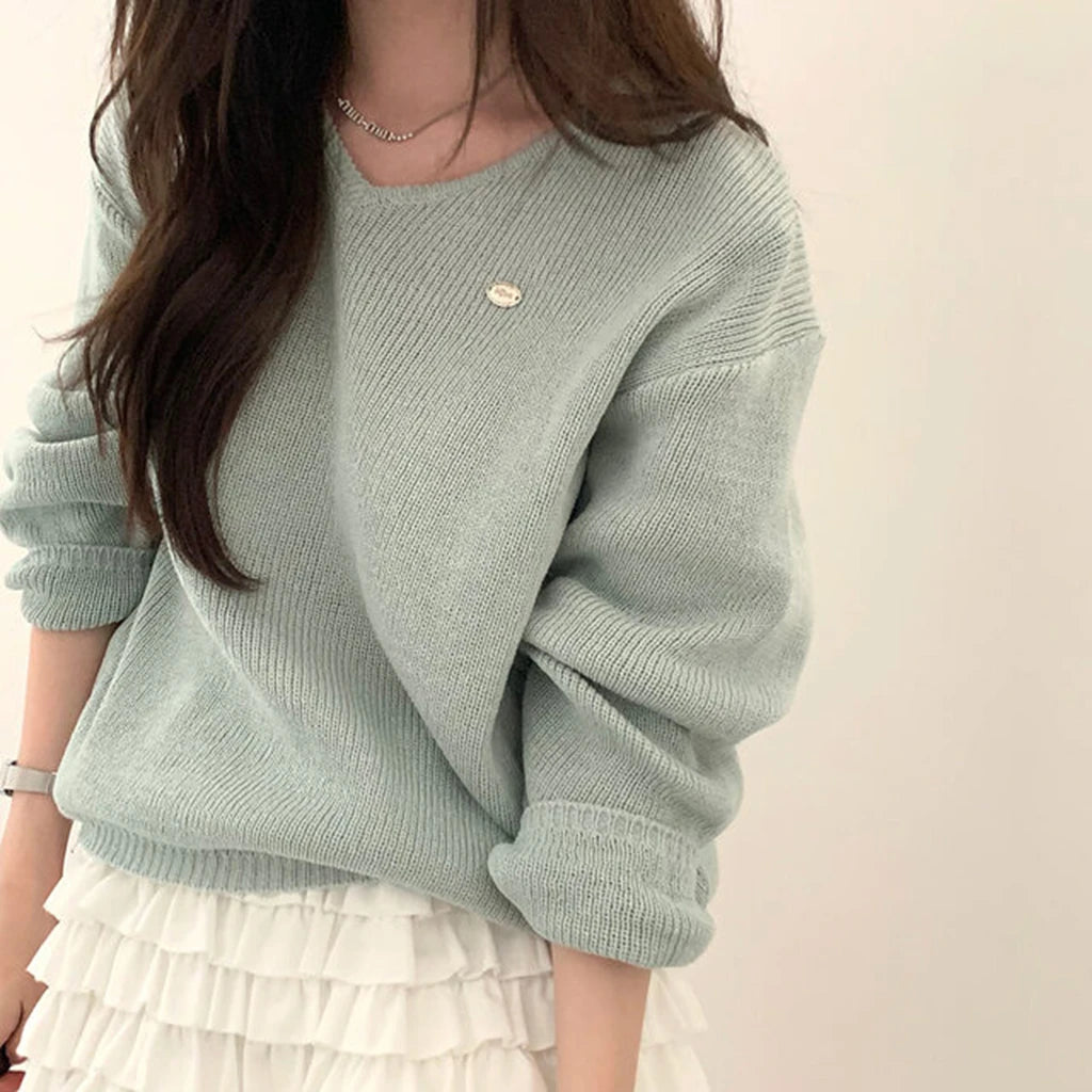 Loose Women’s Knitwear V-Neck Long Sleeve T-Shirt – Casual Comfortable Fashionable Autumn Top New Arrival