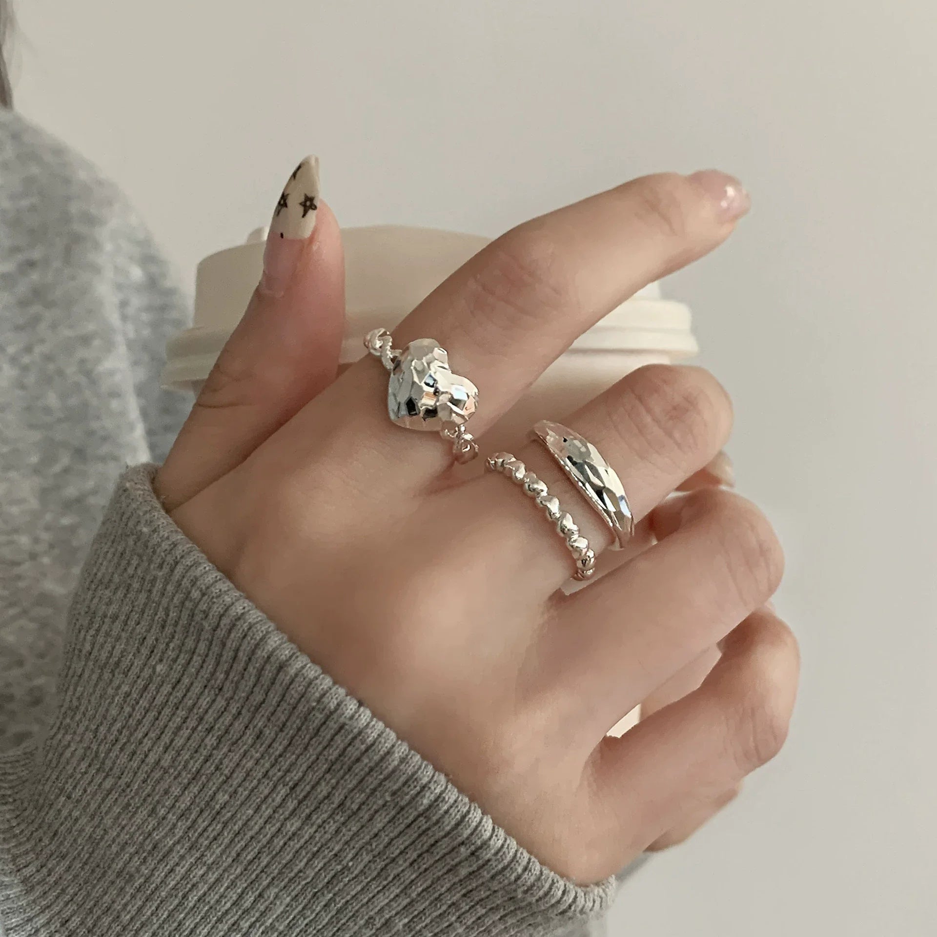 VENTFILLE 925 Sterling Silver Love Heart Ring – Double Layer Irregular Minimalist Women’s Jewelry Gift