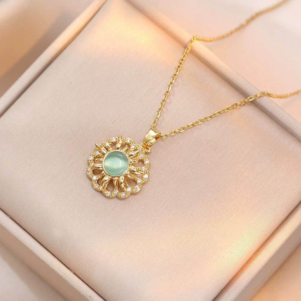 Sun Necklace for Women – Gold Plated Opal Sun Pendant Rapunzel Choker Wedding Party Jewelry Gift