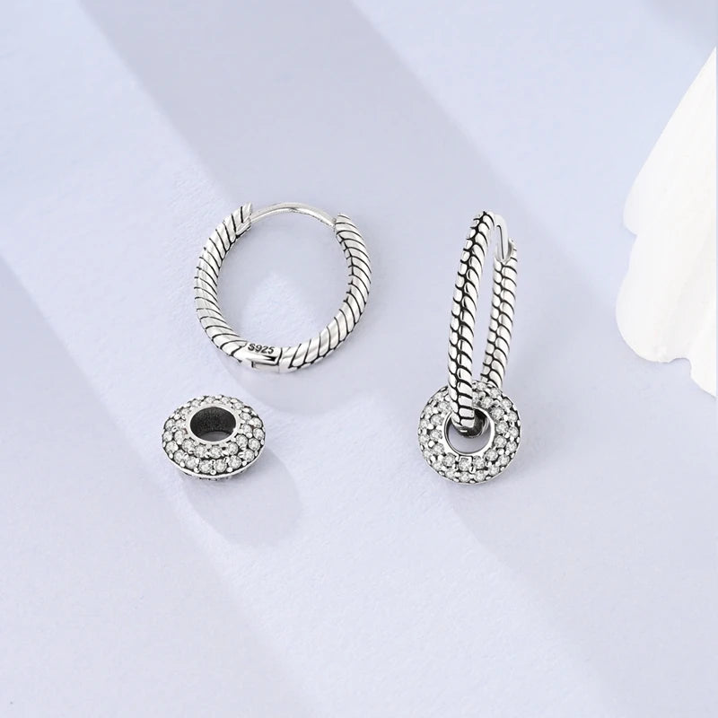925 Sterling Silver Starlight Crystal Hoop Earrings – Circular Snake Bone Design Women’s Fashion Jewelry Gift