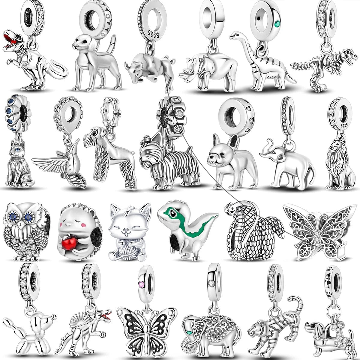 925 Sterling Silver Animal Series Charms | Horse, Squirrel, Elephant, Llama, Snake & Fox Fit Pandora Bracelet Original Jewelry