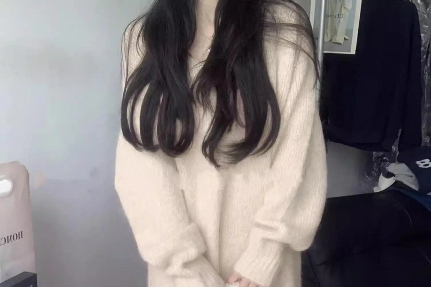 Ladies’ Thick Long Knitted Dress | Korean Style Loose Waist V-Neck H-Line Base Layer Dress | Autumn Winter New Arrival