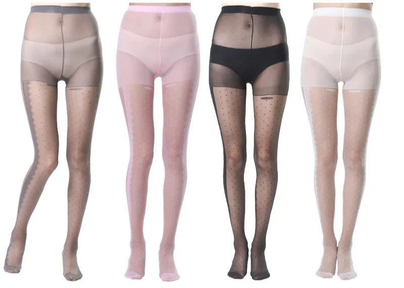 Women's Striped Lace Tights – Sheer Jacquard Dot Pantyhose with Side Seam Detail, 20 Denier for Transitional Seasons