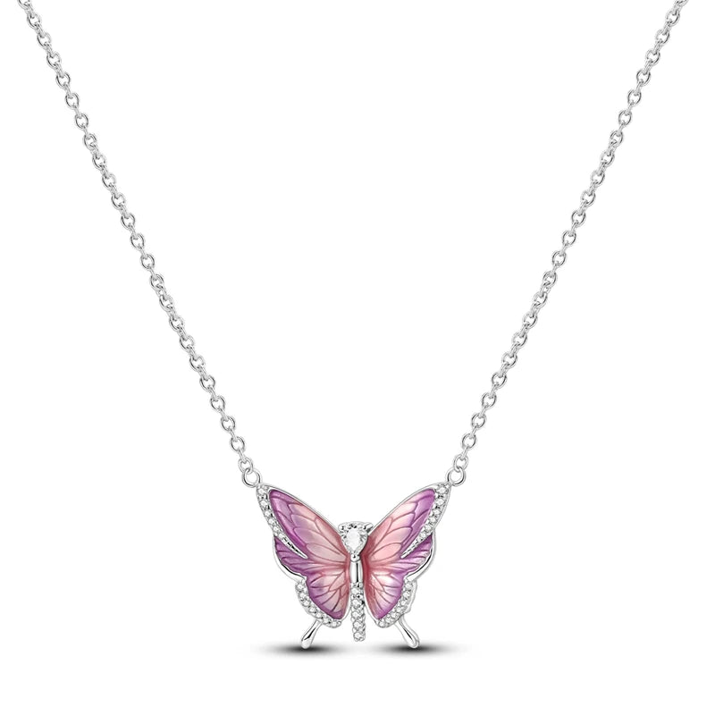 2025 New 925 Sterling Silver Heart & Butterfly Zircon Necklace | Women’s Simple Elegant Jewelry Gift for Anniversary & Birthday