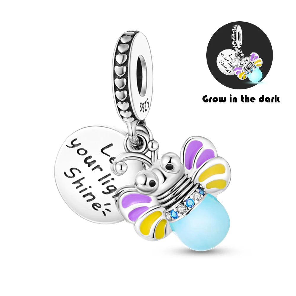 Original 925 Sterling Silver Glowing Firefly Charm Beads – DIY Bracelet Pendant for Women